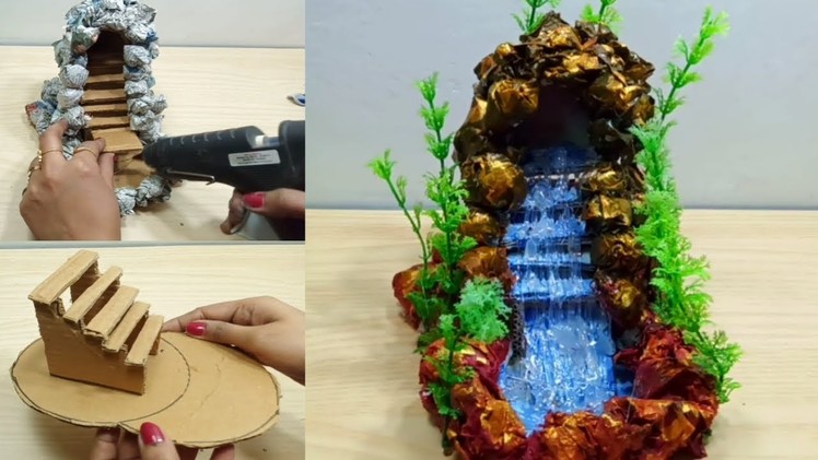How to make waterfall fountain showpiece | p craft | Diy