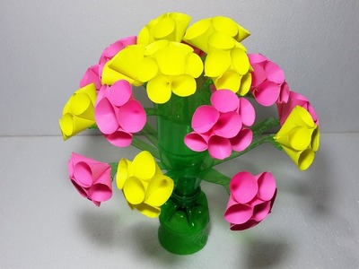 Make Beautiful Flower Vase # Empty plastic bottle vase making craft # Water bottle recycle Flowers