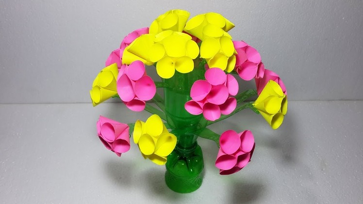 Make Beautiful Flower Vase # Empty plastic bottle vase making craft # Water bottle recycle Flowers