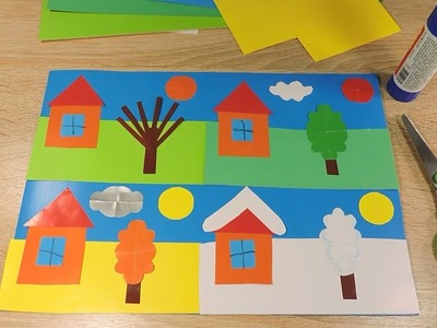 Paper craft for kids Seasons of the year DIY picture from colored paper for preschoolers