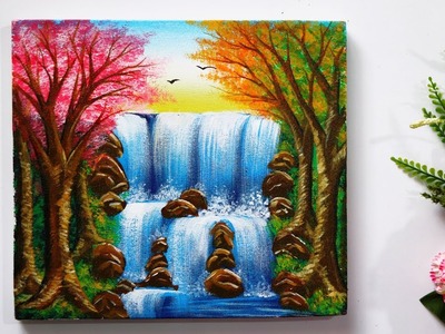 Step By Step Waterfall Landscape  Painting for Beginners