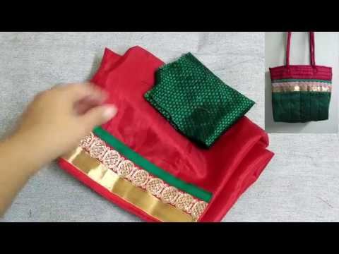 10 Minutes Indian Saree Bag, Easy and Quick bag making, Best out of waste, Reuse fabric scraps