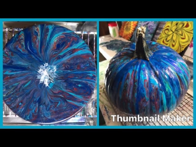 (128) Acrylic Paint pouring on a Pumpkin and Record.