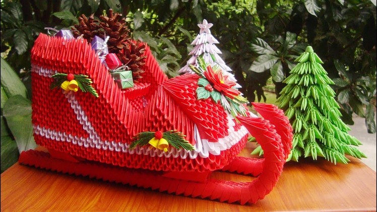 3D Origami Santa Claus Sleigh V2 | DIY Paper Sleigh Christmas Ornament