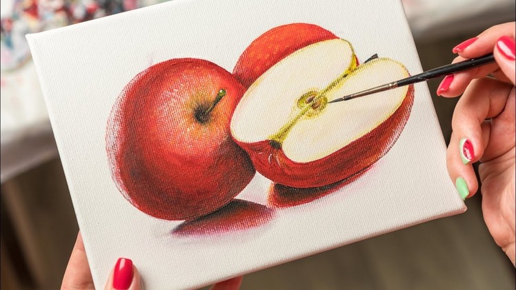 A Few Red Apples - Acrylic painting. Homemade Illustration (4k)