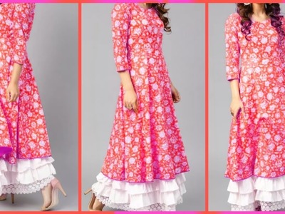 DIY : Convert Old SAREE.Fabric Into Double layer Ruffle Dress. Ankle Lenght Dress