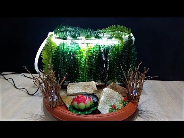 DIY waterfall fountain with lamp in 5 minutes