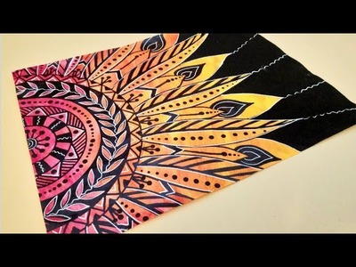 Flower Mandala Drawing on Painted Paper with Paint Markers and Gel Pens #BeCre8ive2