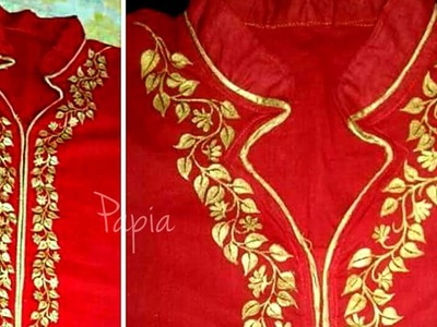 Gold painting on Red Kurta | Freehand Fabric Painting