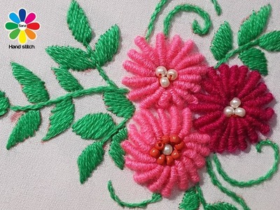 Hand embroidery. bullion knot embroidery stitch flower