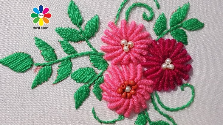 Hand embroidery. bullion knot embroidery stitch flower