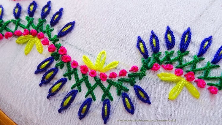 Hand Embroidery : Cross Stitch | lazy daisy and french knot stitch| Hand Embroidery Designs