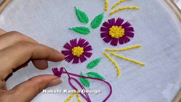 Hand Embroidery : flowers design by nakshi katha design.