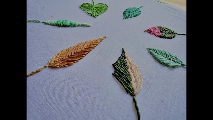 Hand embroidery. Hand embroidery leaves filling with different stitches.