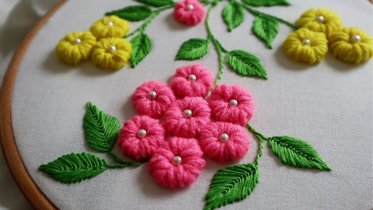 Hand Embroidery : Loose Bullion Knot ( Cushion Cover Designs )