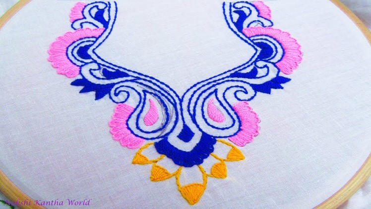 Hand embroidery neckline design by Nakshi Kantha World