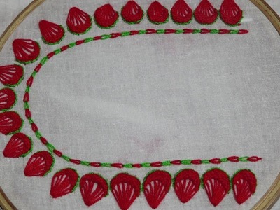 Hand Embroidery : Neckline Embroidery : Button Hole Stitch & Heavy Chain Stitch( Two Color )