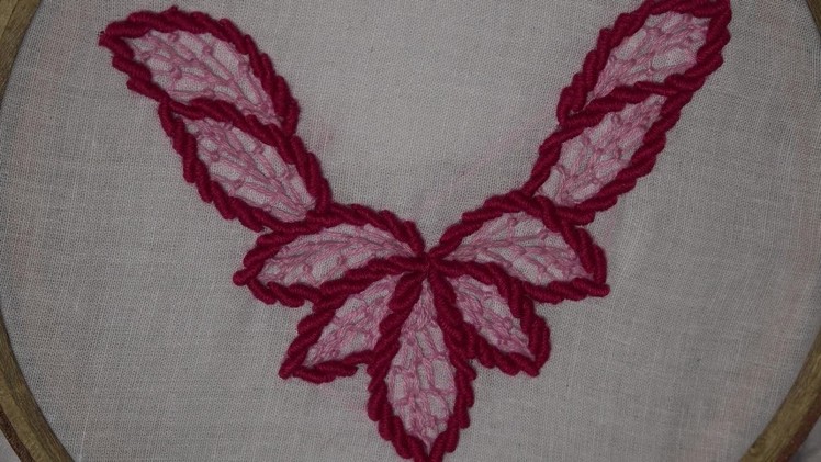 Hand Embroidery : Neckline Embroidery : Bullion Knot Stitch & Feather Stitch Embroidery