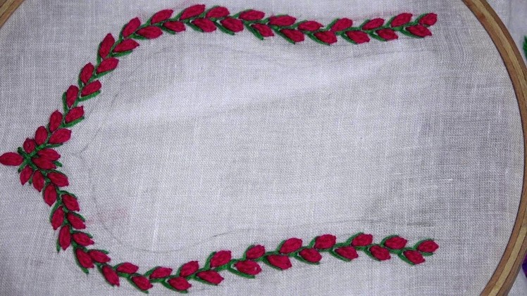 Hand Embroidery : Neckline Embroidery : Feather Stitch & Oyster stitch