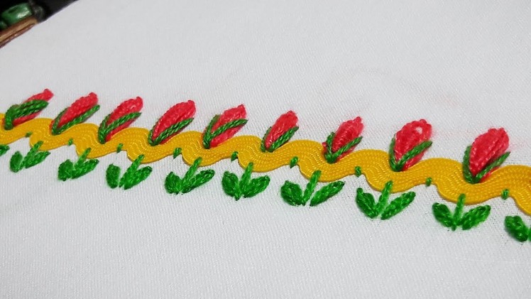 Hand Embroidery :  Simple Border line embroidery tutorial # 78.