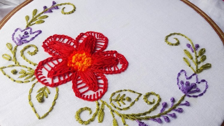 Hand Embroidery: Twisted Chain stitch flower design for cushion cover.