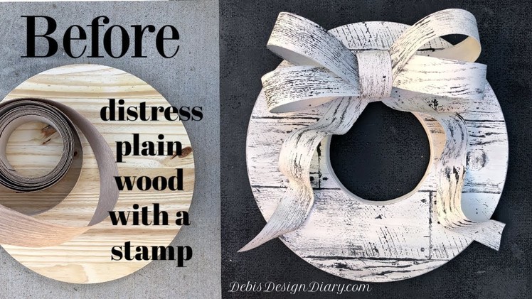 How to distress & weather wood, barn wood finish with paint IOD stamps & veneer tape