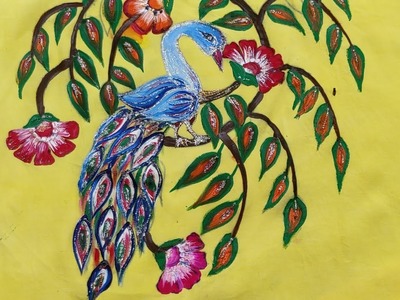 How to make fabric painting.peacock feather design.how to make painting on suit