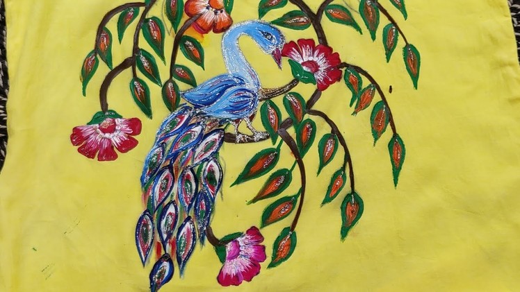 How to make fabric painting.peacock feather design.how to make painting on suit