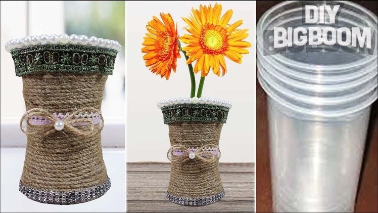 How to make Flower Vase with Plastic Glass (New Idea 2018) | DBB