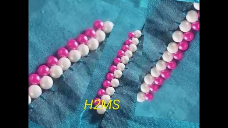 How to make simple Saree pallu designing at home, Dupatta border stitching with pearls,beaded design