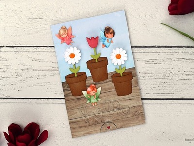 Interactive card with growing flowers and Lawn Fawn products