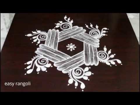 Latest simple kolam designs with  dots - easy rangoli by suneetha - muggulu with 5 dots