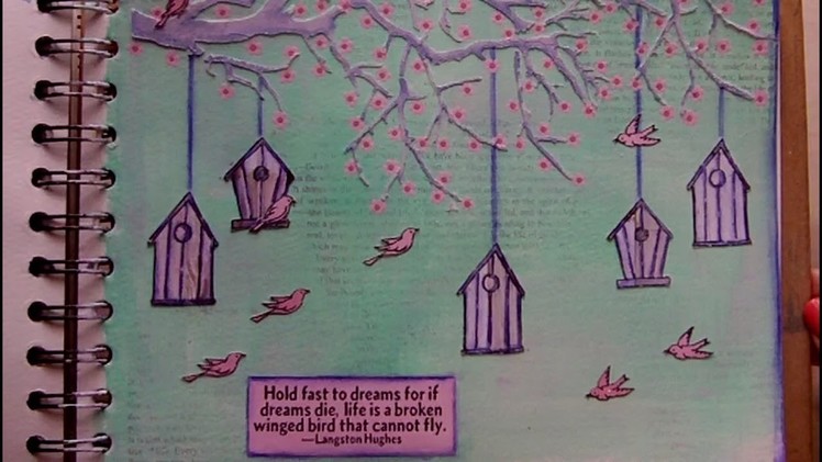 Mixed Media Art Journal Page - Birdhouses - Art Journaling