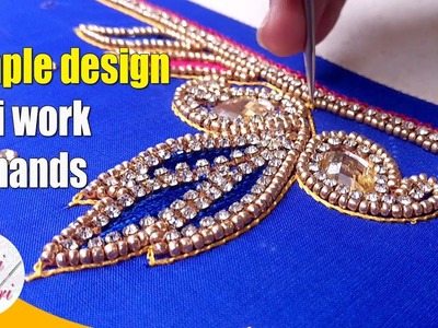 Simple design aari work on hands | maggam work on blouse hands tutorial | hand embroidery work
