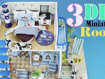 3 DIY Miniature Dollhouse Kit Rooms - Bedroom, Livingroom, Bathroom