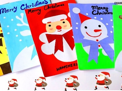 5 Easy Christmas Greeting Cards For Kids || Handmade Christmas Card Ideas || DIY Santa Card ||