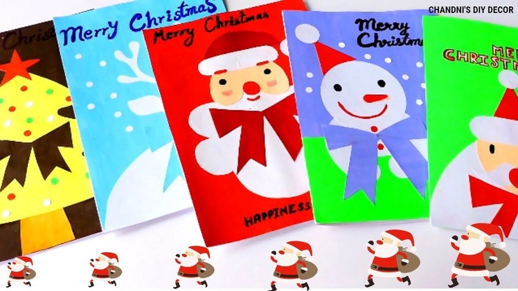 5 Easy Christmas Greeting Cards For Kids || Handmade Christmas Card Ideas || DIY Santa Card ||