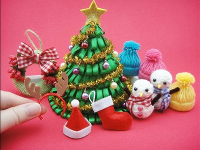 7 DIY Miniatures Mini Christmas For Barbie - Christmas Tree, Hat, Socks, Headband,Snowman