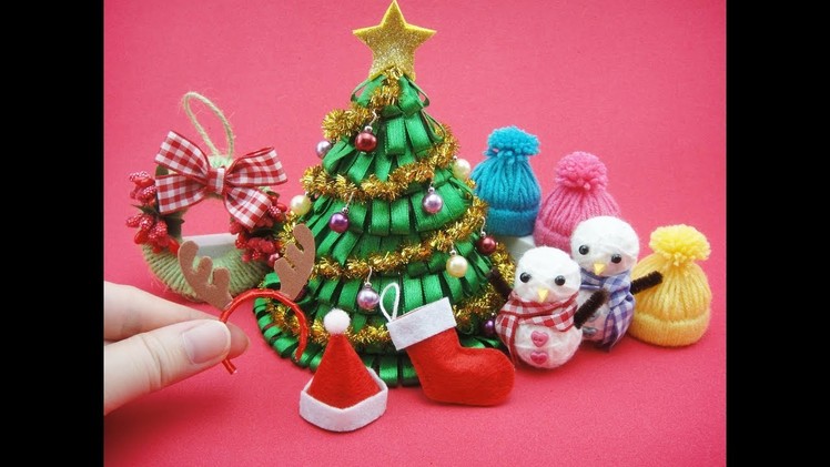 7 DIY Miniatures Mini Christmas For Barbie - Christmas Tree, Hat, Socks, Headband,Snowman