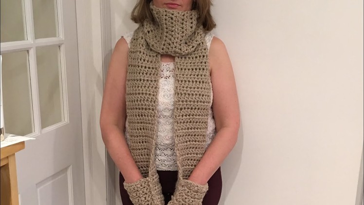 Crochet scarf with pockets grit stitch and half double crochet stitch