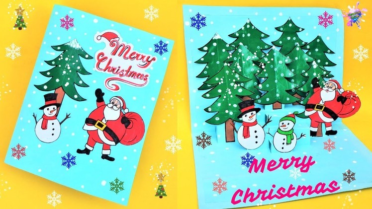 DIY 3D Christmas Pop Up Card. How to make Christmas Greetings Card. Easy Paper Craft