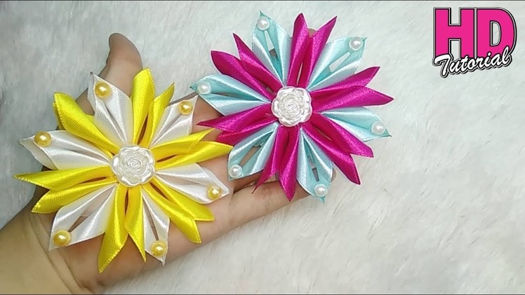 DIY -  Handmade Flower satin Ribbon || Kanzashi || Tutorial Simple Kanzashi Flower || HD Tutorial