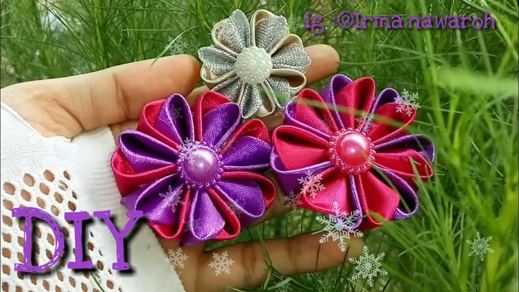 DIY ll Tutorial BROSS Kanzashi Flowers 11 ll BROSS Pita Satin bentuk Love ????