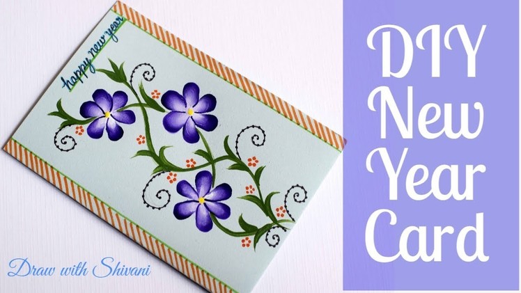 DIY New Year Card. One Stroke Painting Card for New Year 2019