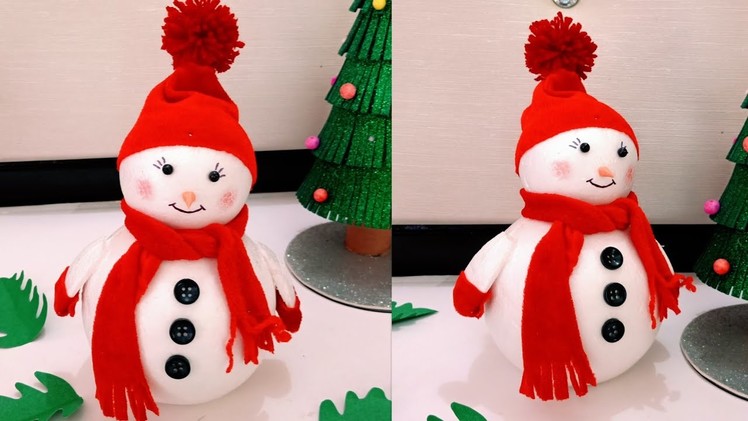 DIY Snowman.Snowman Making from Thermocole Ball.Snowman Making Idea for Kids.Snowman Craft for Kids