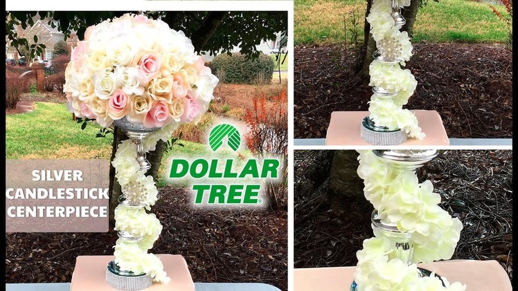 Dollar Tree DIY Silver Candlestick Wedding Centerpiece - $6 - Karen Tran Inspired