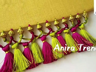 Double Colour Saree Kuchu Tutorial. Grand Weaving Design using beads DIY