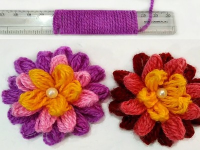 Easy Flower Making Out Of Wool. DIY Woolen Flower