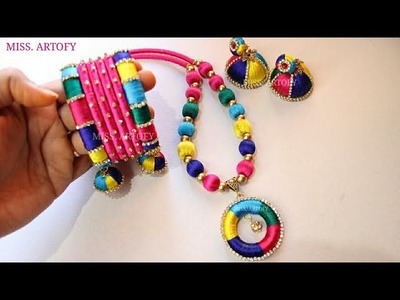 How to make Colourful Silk Thread Jewellery Set|| DIY|| By MISS. ARTOFY