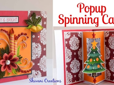 How to make Spinning Christmas Tree Card. DIY Popup Card. Quilled Christmas Card